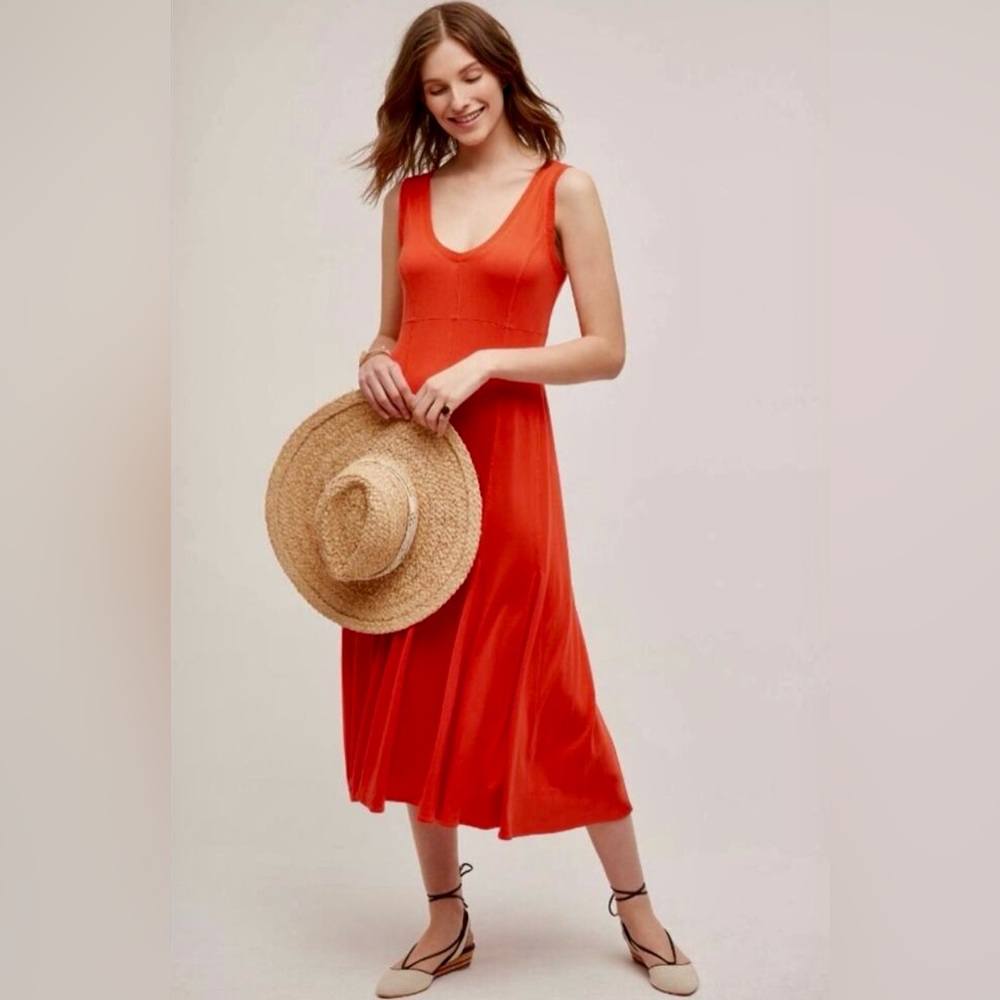 Anthropologie Maeve Abroad Paneled Deep-V Tank Dress • Red • Medium